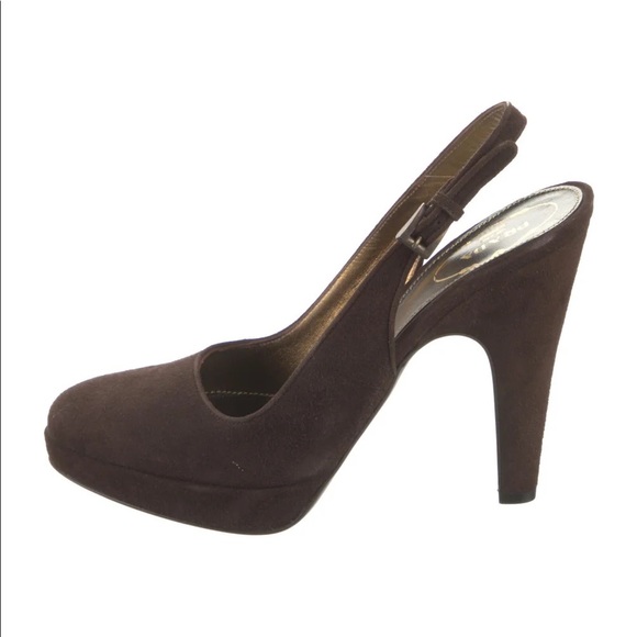 Prada Chocolate Brown Suede Slingback Platform Pumps - Picture 2 of 13